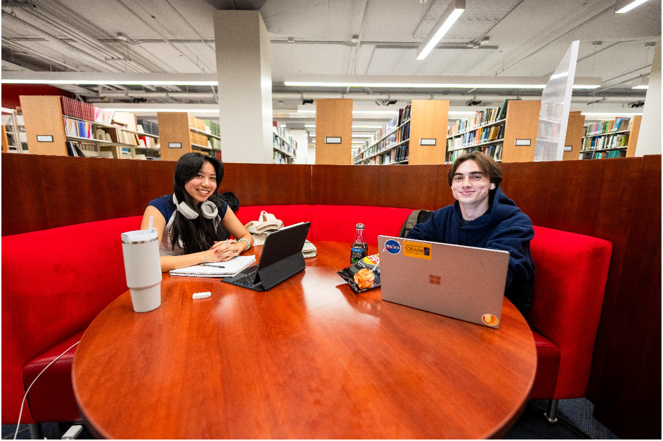 Two students studying at the library