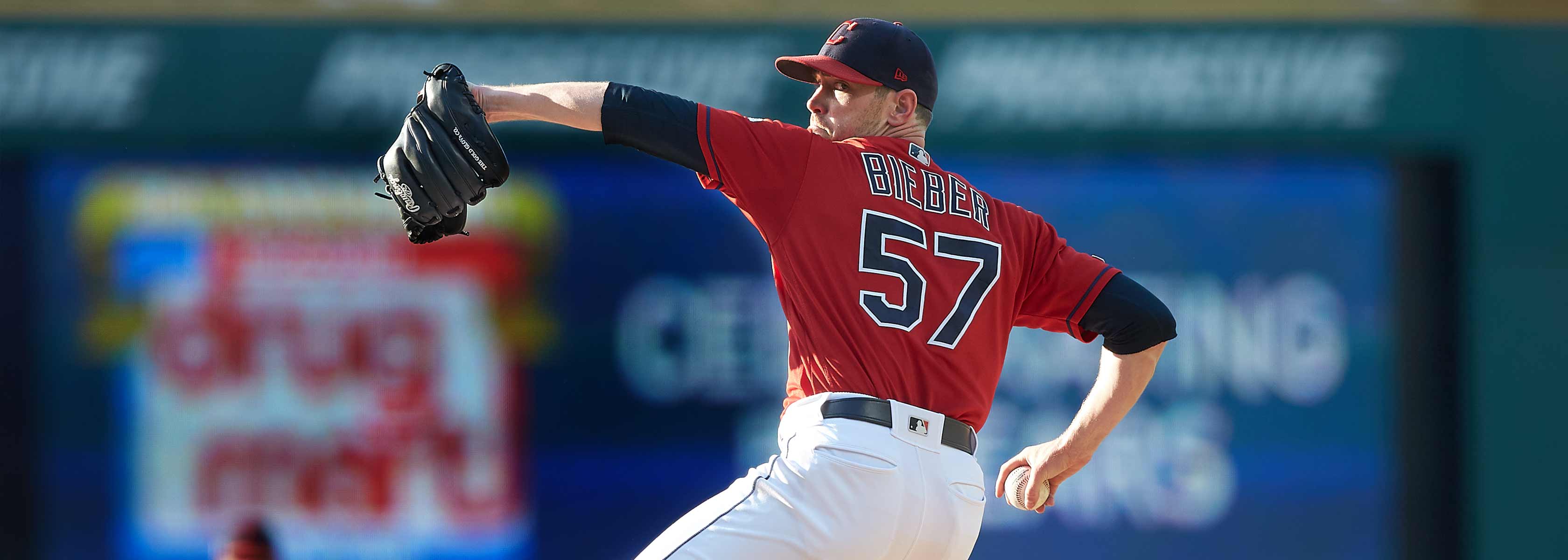 Shane Bieber on the mound with the Cleveland Indians