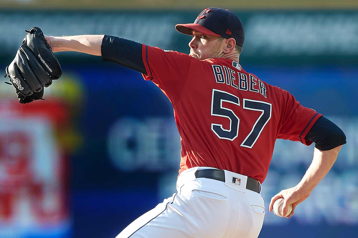 Shane Bieber on the mound with the Cleveland Indians